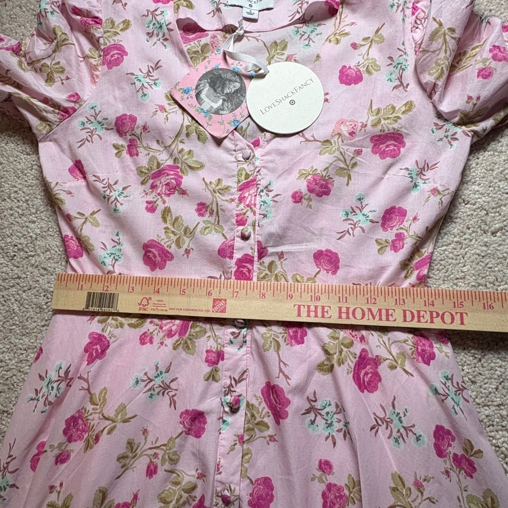 LoveShackFancy x Target Pink Floral Midi Dress Puff Sleeve Cottagecore sz 2 NWT - Picture 7 of 11
